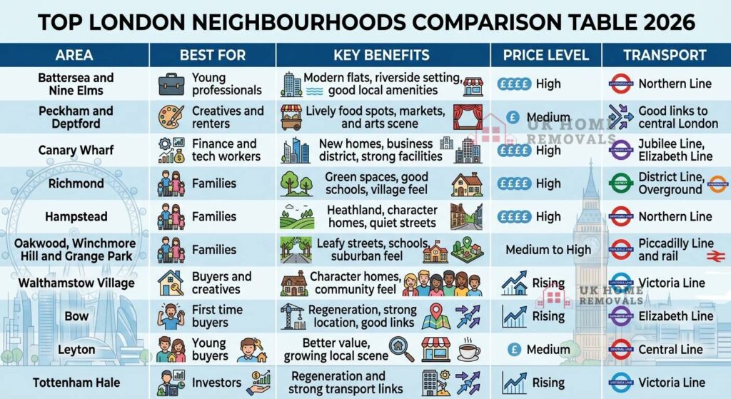 Top London Neighbourhoods Comparison Table