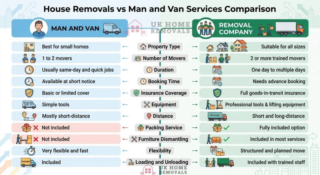 Differences Between House Removals vs Man and Van Services